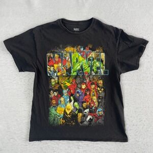 Marvel Graphic T-Shirt Mens Large Black Avengers Comic Character Grid Print